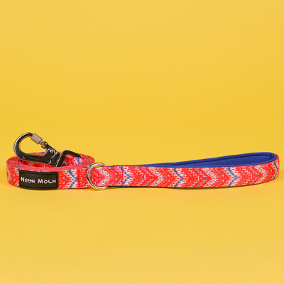 Tod dog lead with red and blue chevron pattern