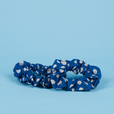 Organic Cotton Hair Scrunchie Blue Polka Dot