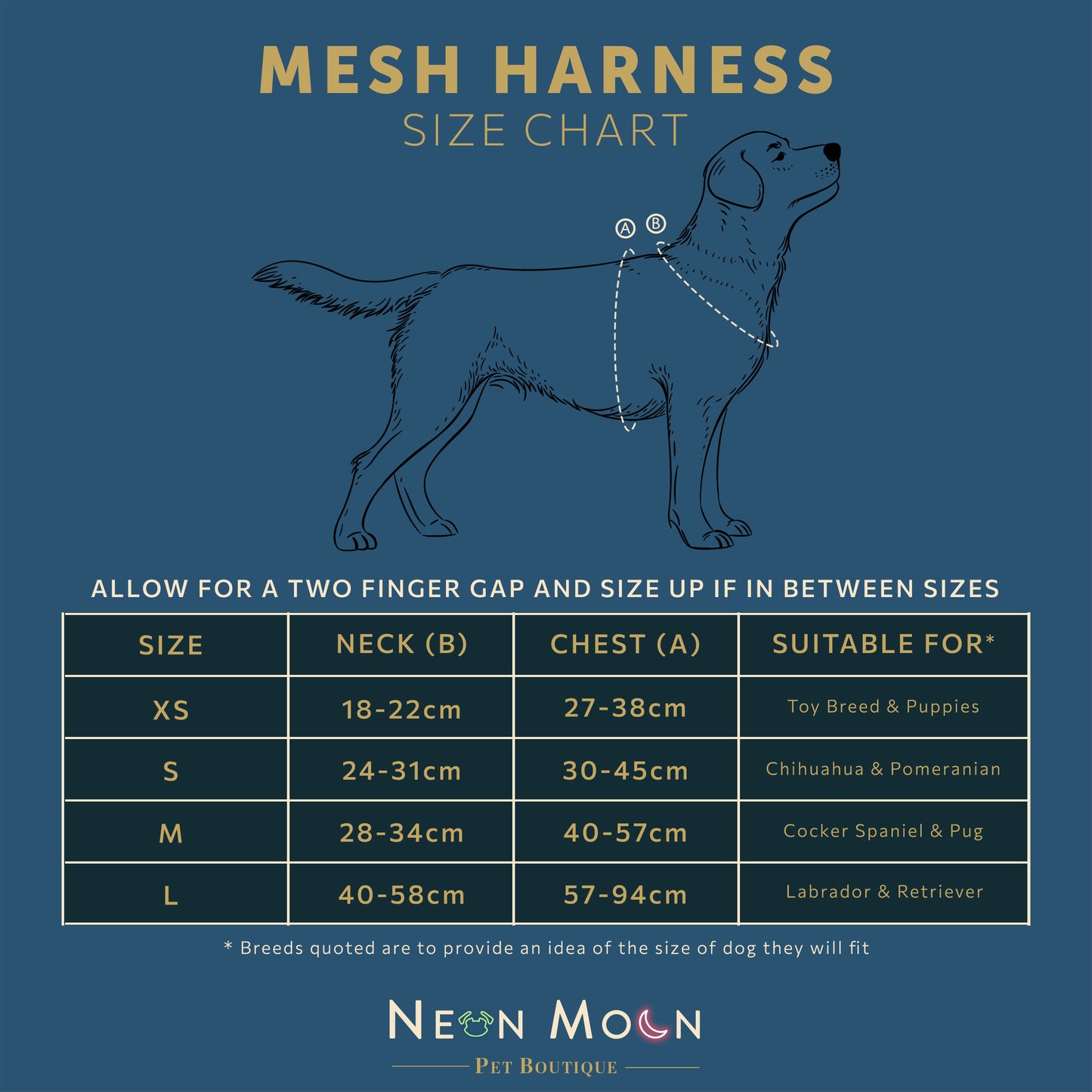 Neon Moon Mess Harness Size Chart