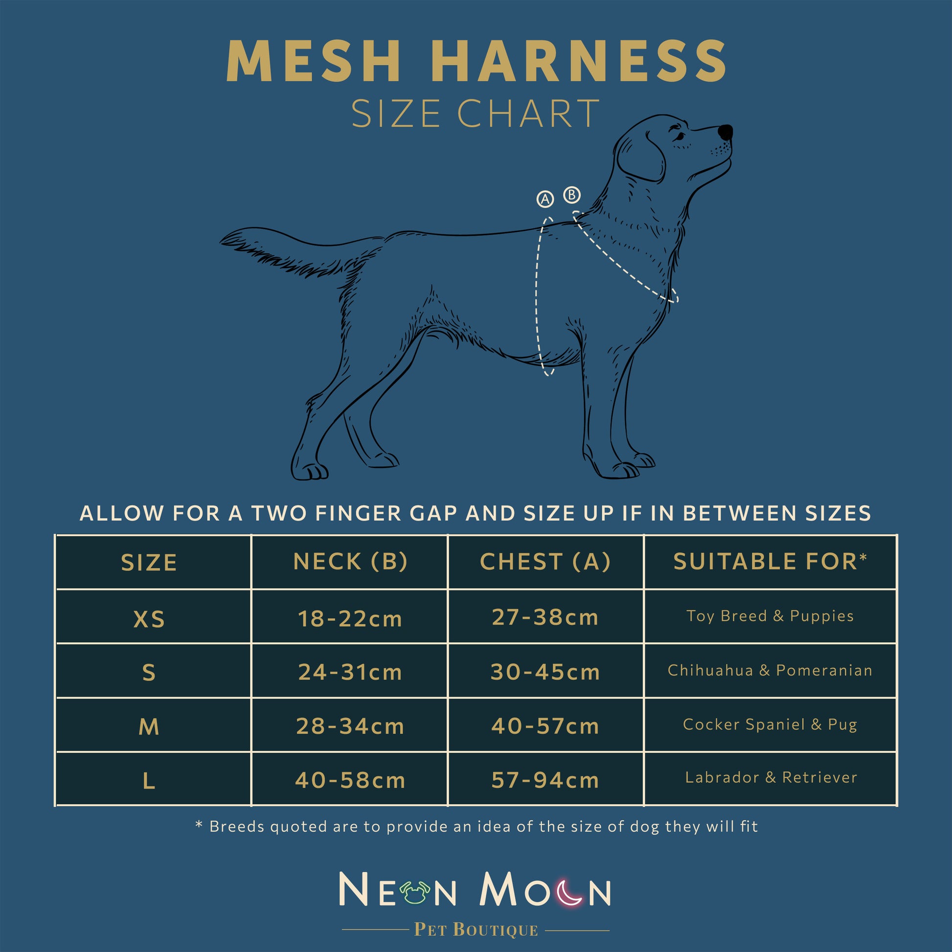 Neon Moon Mess Harness Size Chart
