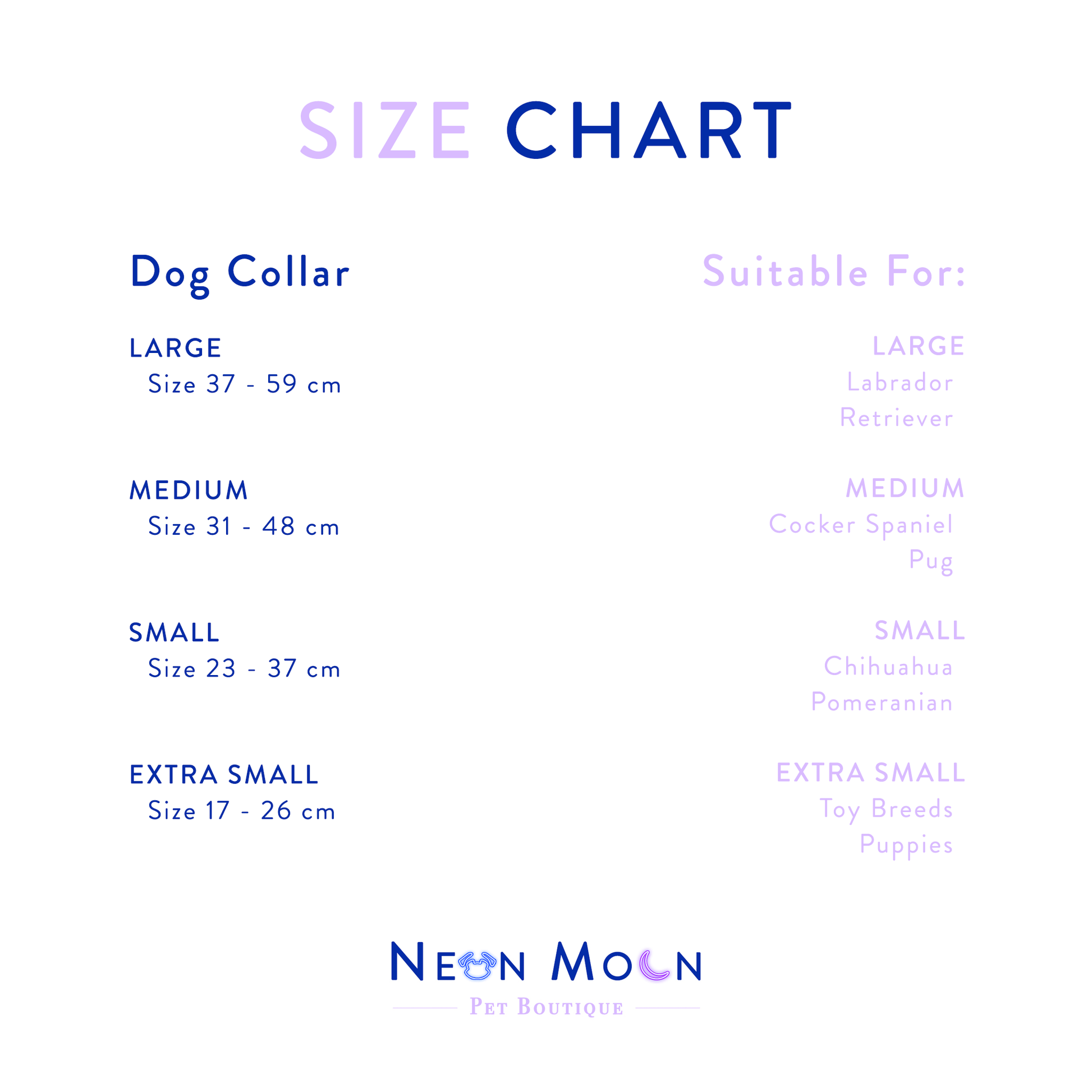 Neon Moon Dog Collar Size Chart