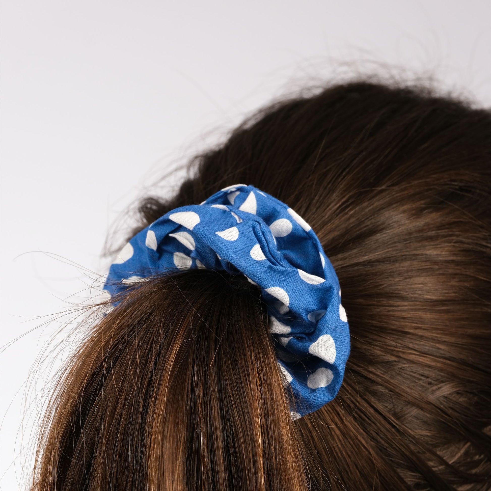 Organic Cotton Hair Scrunchie Blue Polka Dot