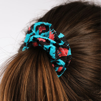 Blue leopard print hair scrunchie 