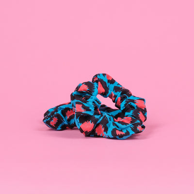 Blue leopard print hair scrunchie