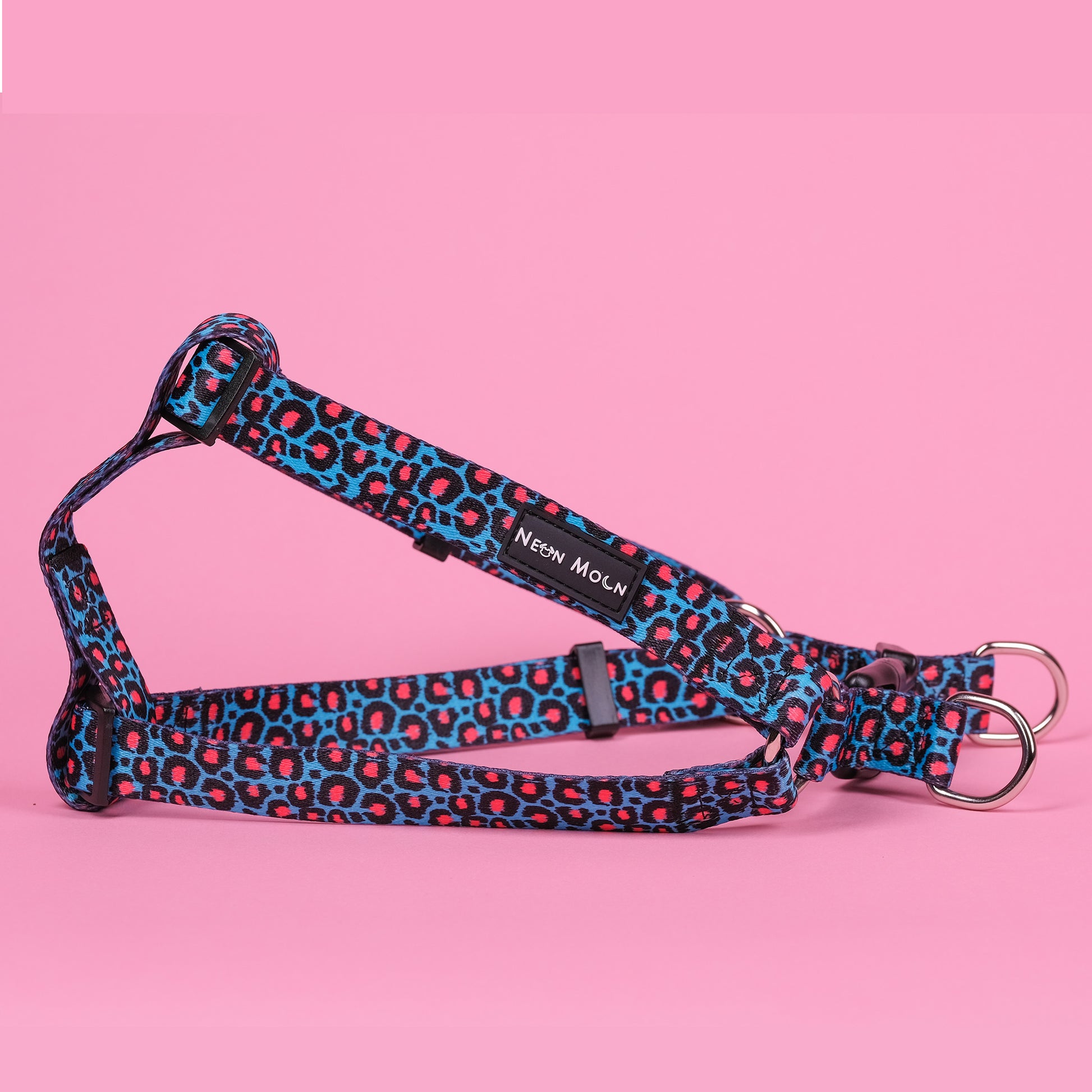 Blue leopard print step-in harness