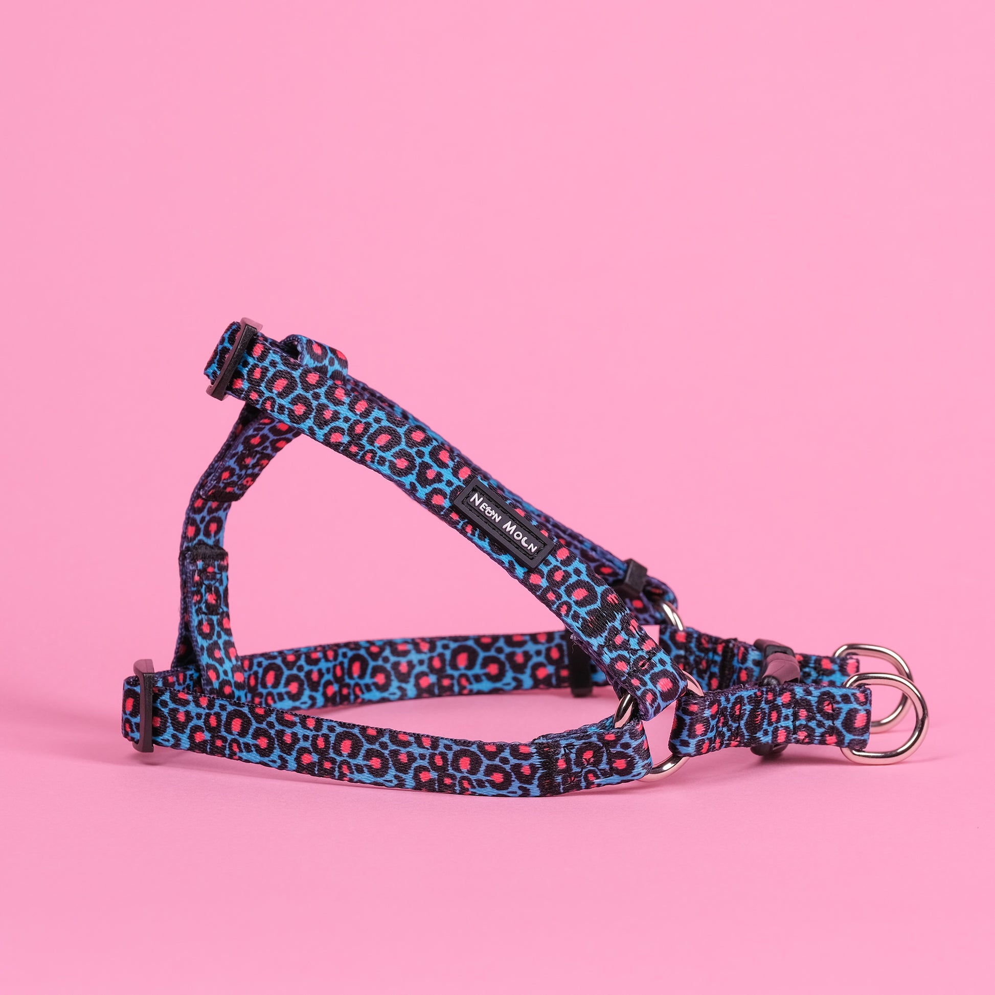Blue leopard print step-in dog harness