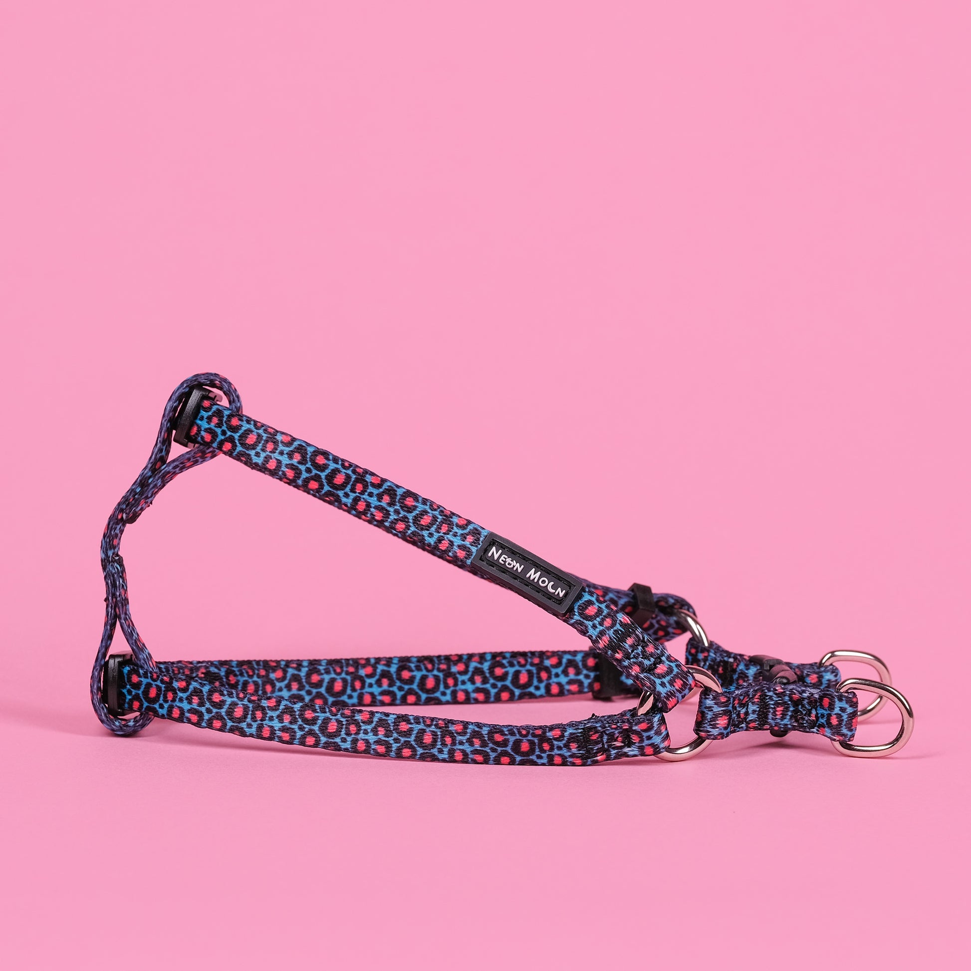 Blue leopard print step in dog harness